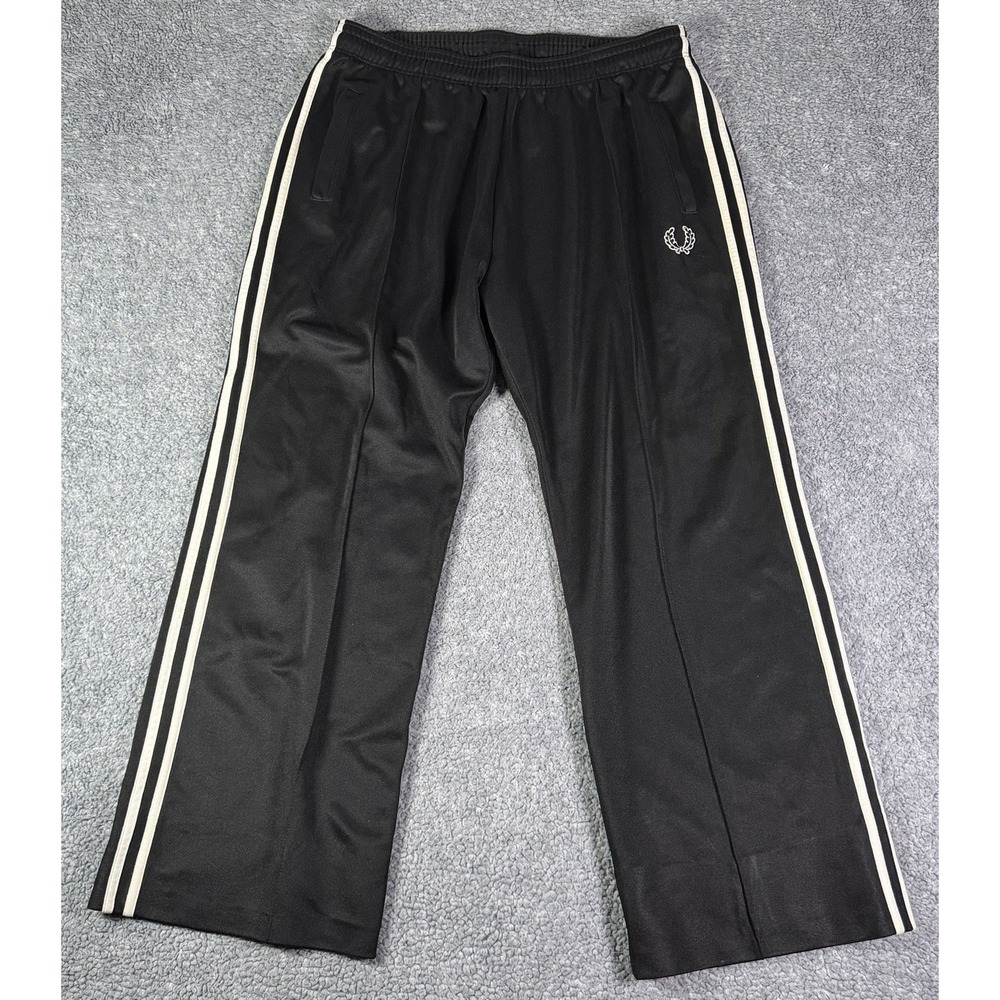 Fred Perry Track Pants Black White Laurel Stripe Mens Large Made In Portugal
